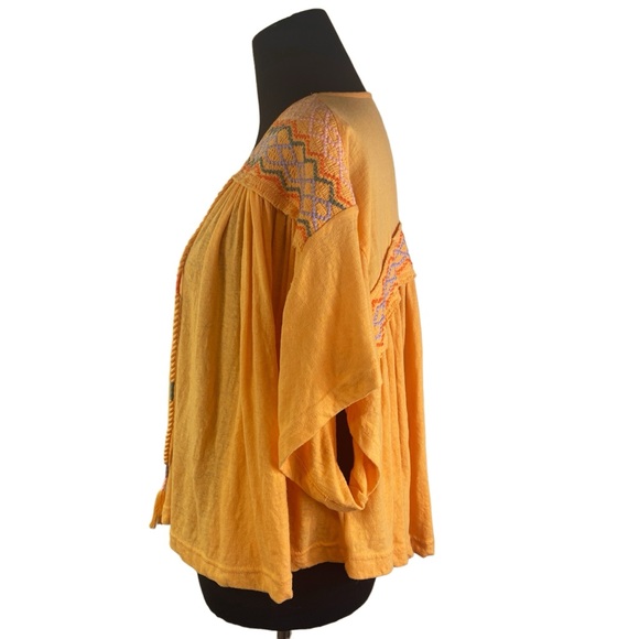 Free People Market Embroidered V-Neck Top in Carrot Ginger Orange Cotton Blend - Picture 9 of 16